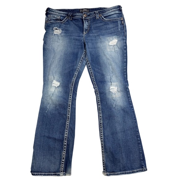 Silver Jeans Co. Denim - Silver Jeans Co Pioneer Distressed Bootcut Jeans Blue W1579SJ8398 Womens 18 L33